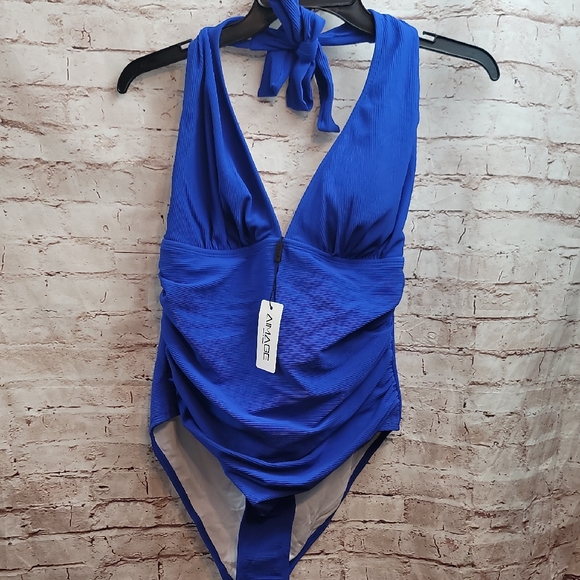 aimage halter one piece bathing suit swimsuit large blue nwt - Picture 1 of 9